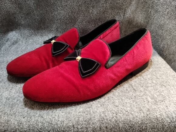 Le Bottiee 1965 - Mens Loafers - Made in Italy - Red Velvet & Blk - Size 9 US main image 7